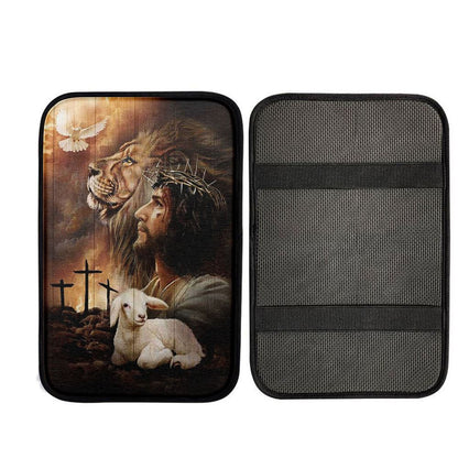 Jeus Lion Of Judah Lamb Of God Dove Of Peace Car Center Console Cover, God Car Armrest Accessories