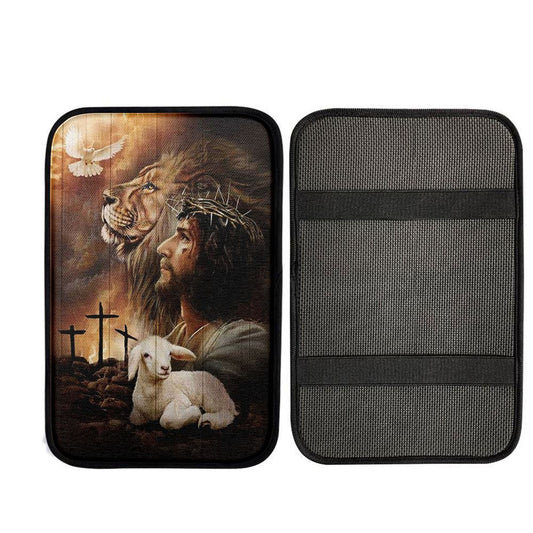 Jeus Lion Of Judah Lamb Of God Dove Of Peace Car Center Console Cover, God Car Armrest Accessories