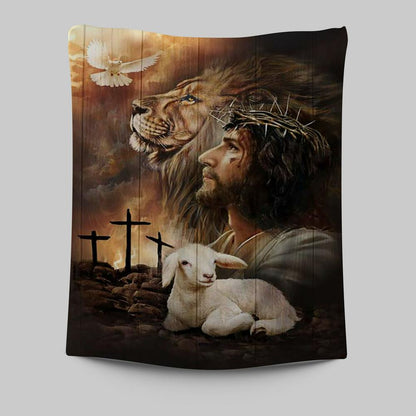 Jeus Lion Of Judah Lamb Of God Dove Of Peace Wall Art Tapestry - Jesus Portrait Tapestry Prints - Christian Wall Art