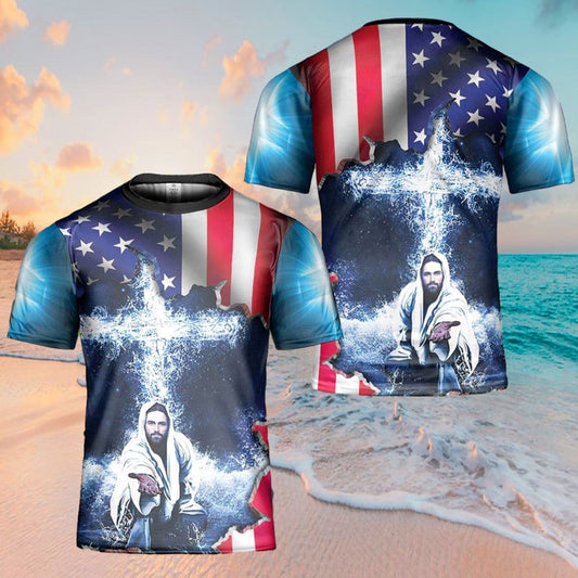 Jeusus Take My Hand American Flag Cross All Over Print 3D T Shirt For Men And Women, Christian T-Shirt, Faith Shirt