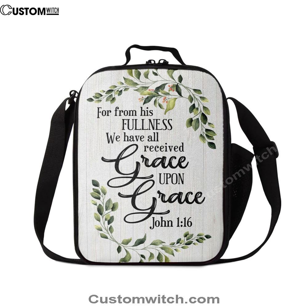 John 116 Esv Grace Upon Grace Bible Verse Lunch Bag Art, Christian Lunch Box For School, Picnic