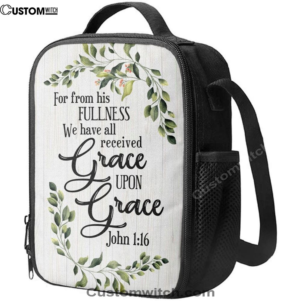 John 116 Esv Grace Upon Grace Bible Verse Lunch Bag Art, Christian Lunch Box For School, Picnic