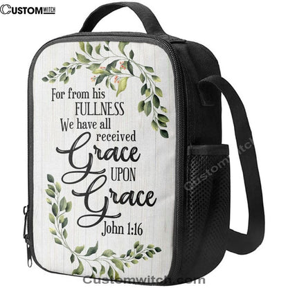 John 116 Esv Grace Upon Grace Bible Verse Lunch Bag Art, Christian Lunch Box For School, Picnic