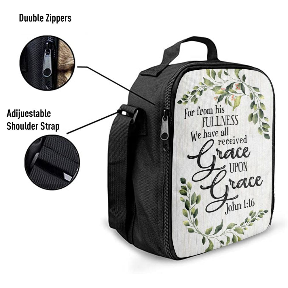 John 116 Esv Grace Upon Grace Bible Verse Lunch Bag Art, Christian Lunch Box For School, Picnic