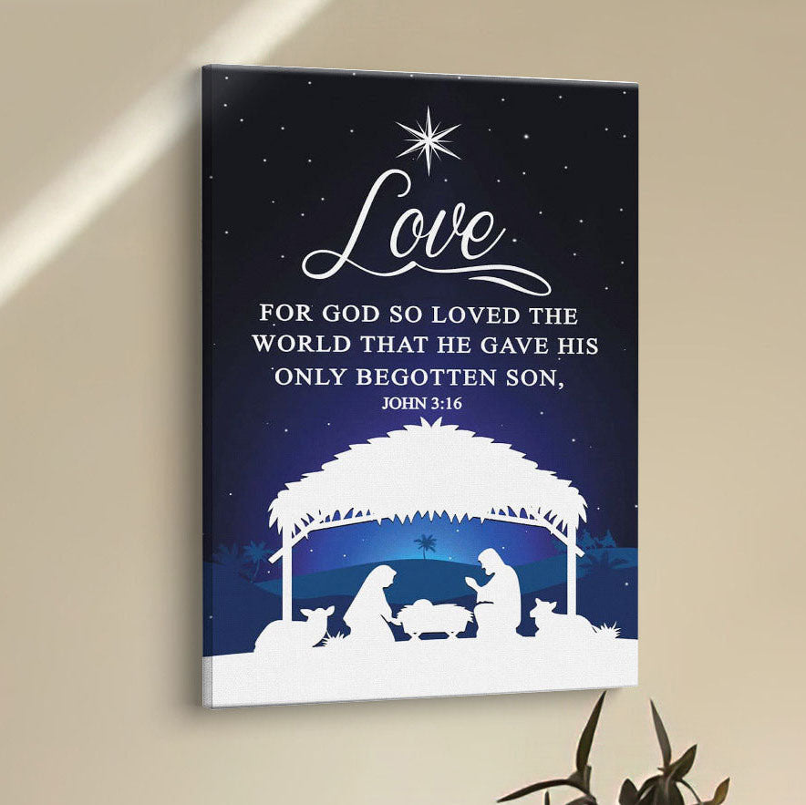 John 316 For God So Loved The World Christmas Christian Canvas Wall Art - Bible Verse Wall Decor - Scripture Wall Decor