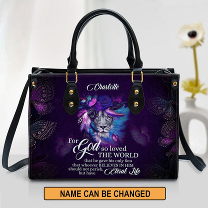 John 316 For God So Loved The World Lion And Rose Personalized Leather Handbag, Gifts For Religious Women