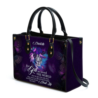John 316 For God So Loved The World Lion And Rose Personalized Leather Handbag, Gifts For Religious Women