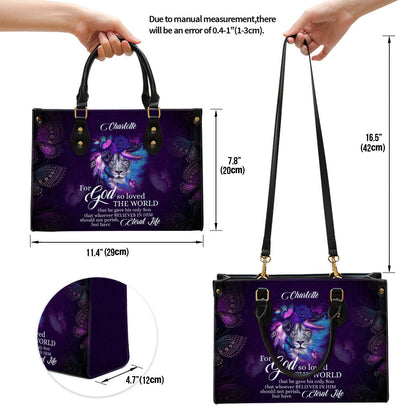 John 316 For God So Loved The World Lion And Rose Personalized Leather Handbag, Gifts For Religious Women