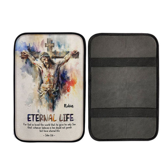 John 316 For God So Loved The World Personalized Car Center Console Cover - Bible Verse Gift For Women Of God, God Car Armrest Accessories