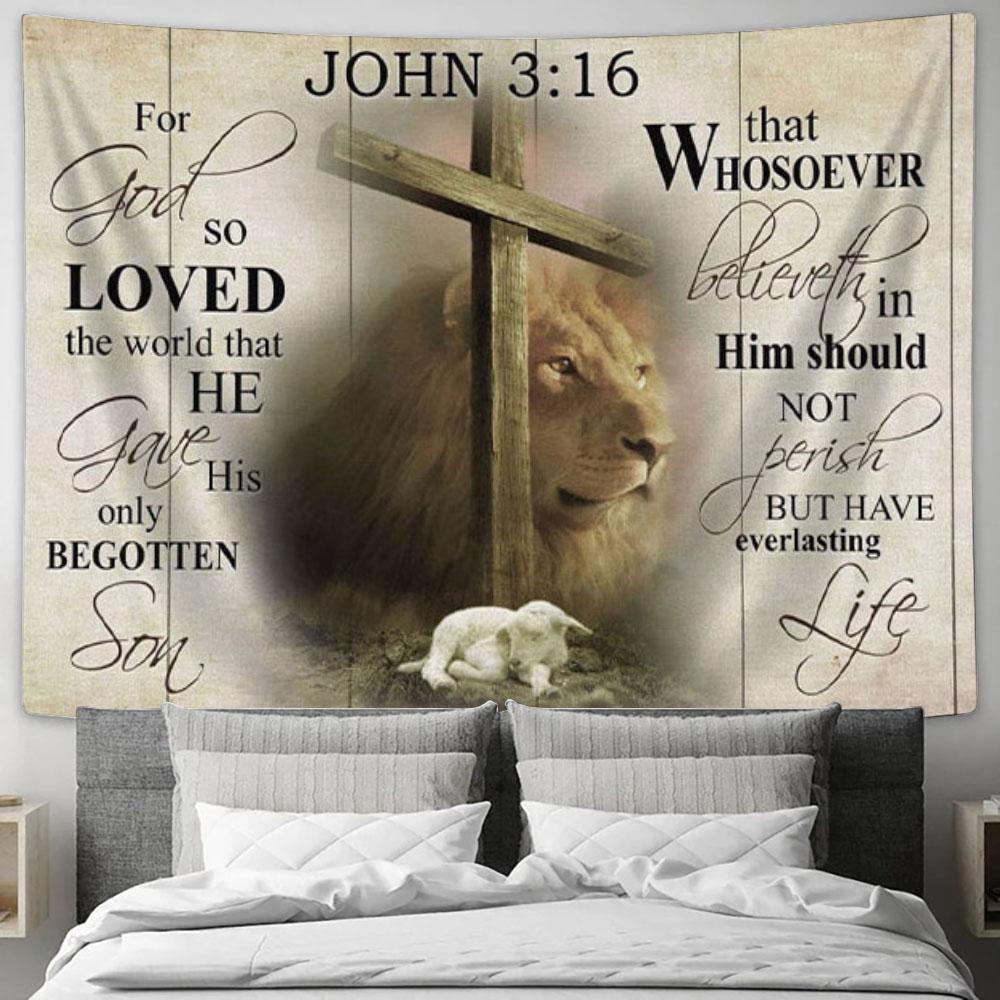 John 316 Wall Art For God So Loved The World John 316 Kjv Tapestry Print - Christian Wall Decor