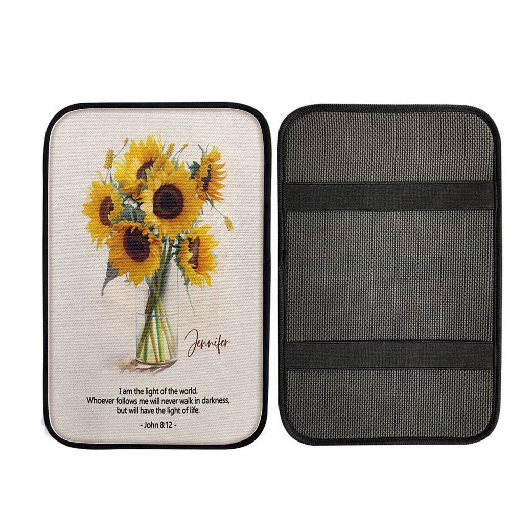 John 81 I Am The Light Of The World Personalized Car Center Console Cover - Bible Verse Gift For Women Of God, God Car Armrest Accessories