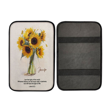 John 81 I Am The Light Of The World Personalized Car Center Console Cover - Bible Verse Gift For Women Of God, God Car Armrest Accessories
