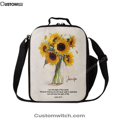 John 81 I Am The Light Of The World Personalized Lunch Bag - Bible Verse Gift For Women Of God, Christian Lunch Box For School, Picnic