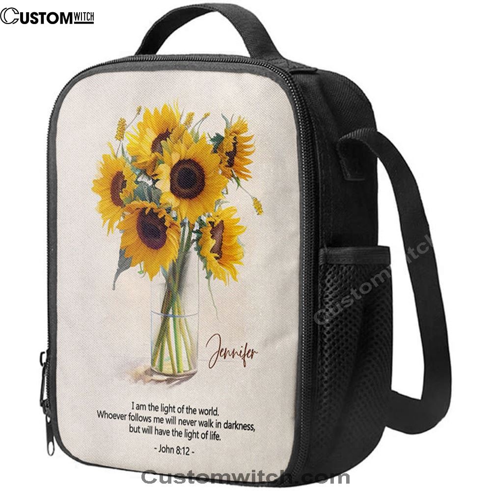 John 81 I Am The Light Of The World Personalized Lunch Bag - Bible Verse Gift For Women Of God, Christian Lunch Box For School, Picnic