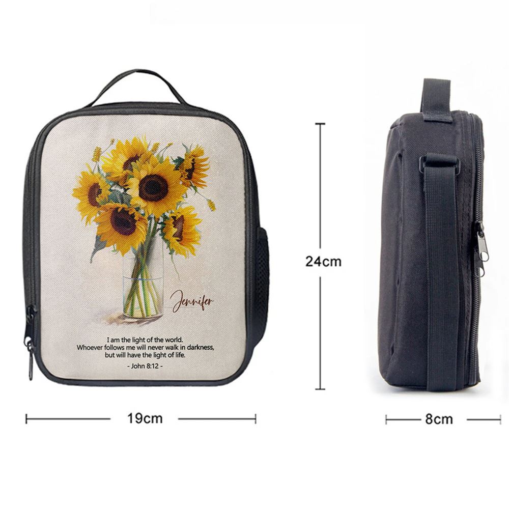 John 81 I Am The Light Of The World Personalized Lunch Bag - Bible Verse Gift For Women Of God, Christian Lunch Box For School, Picnic