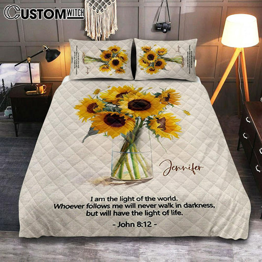 John 81 I Am The Light Of The World Personalized Quilt Bedding Set Bedroom - Christian Quilt Bedding Set Prints - Bible Verse Gift For Women Of God