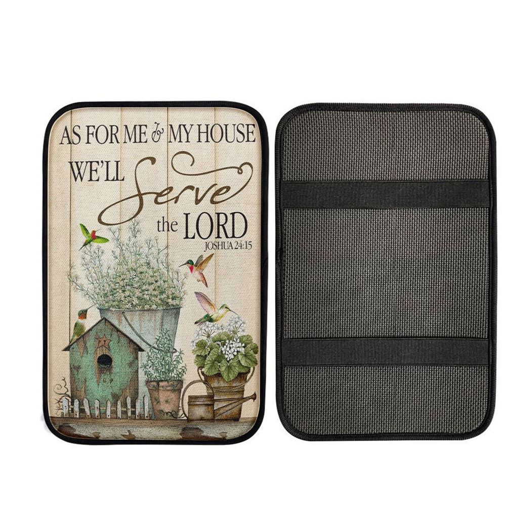Joshua 2415 As For Me And My House Floral Hummingbird Car Center Console Cover, God Car Armrest Accessories