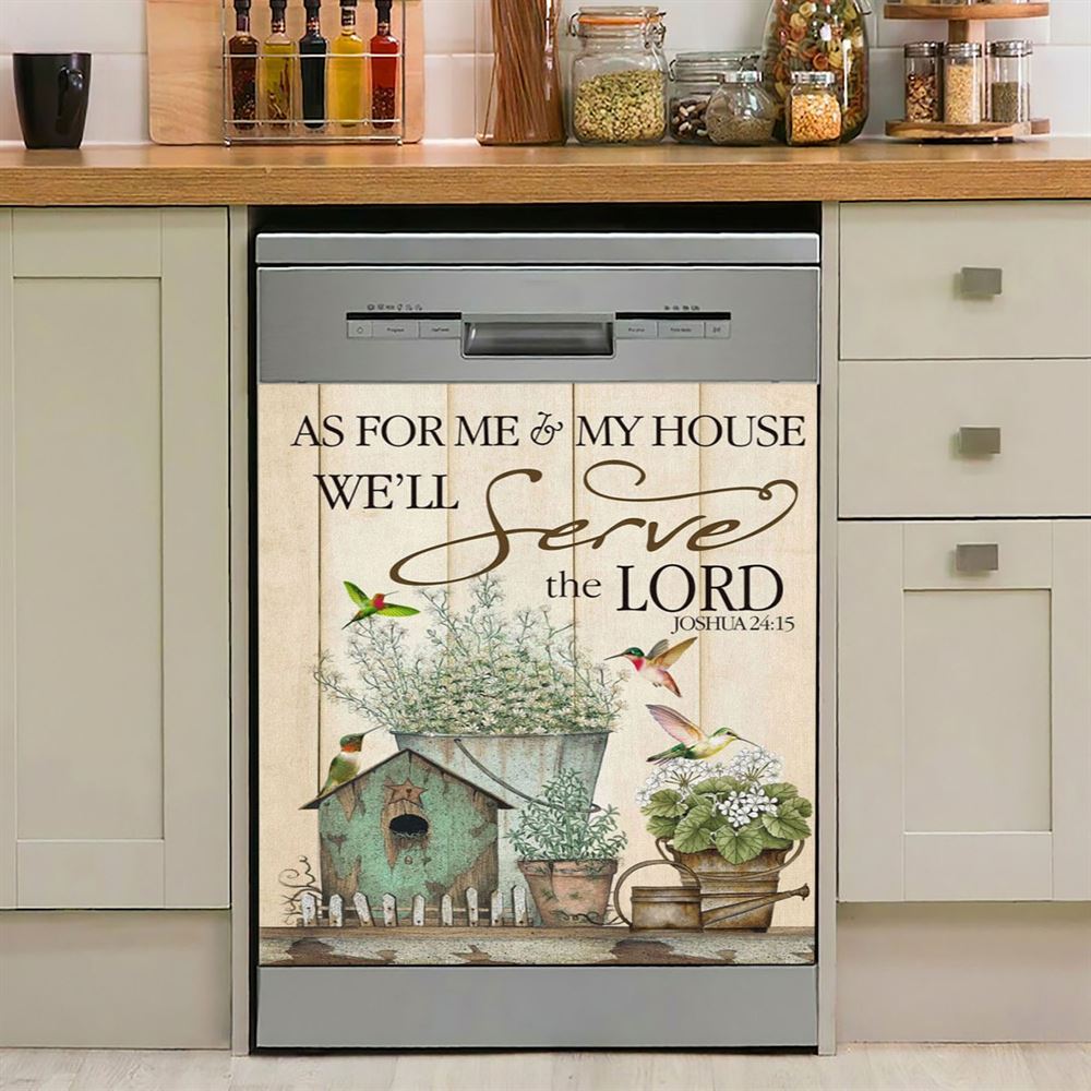 Joshua 2415 As For Me And My House Floral Hummingbird Dishwasher Cover, Bible Verse Dishwasher Wrap, Scripture Kitchen Decoration