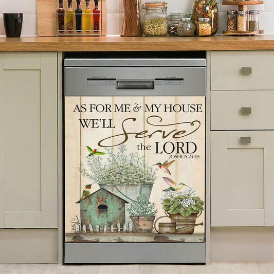 Joshua 2415 As For Me And My House Floral Hummingbird Dishwasher Cover, Bible Verse Dishwasher Wrap, Scripture Kitchen Decoration