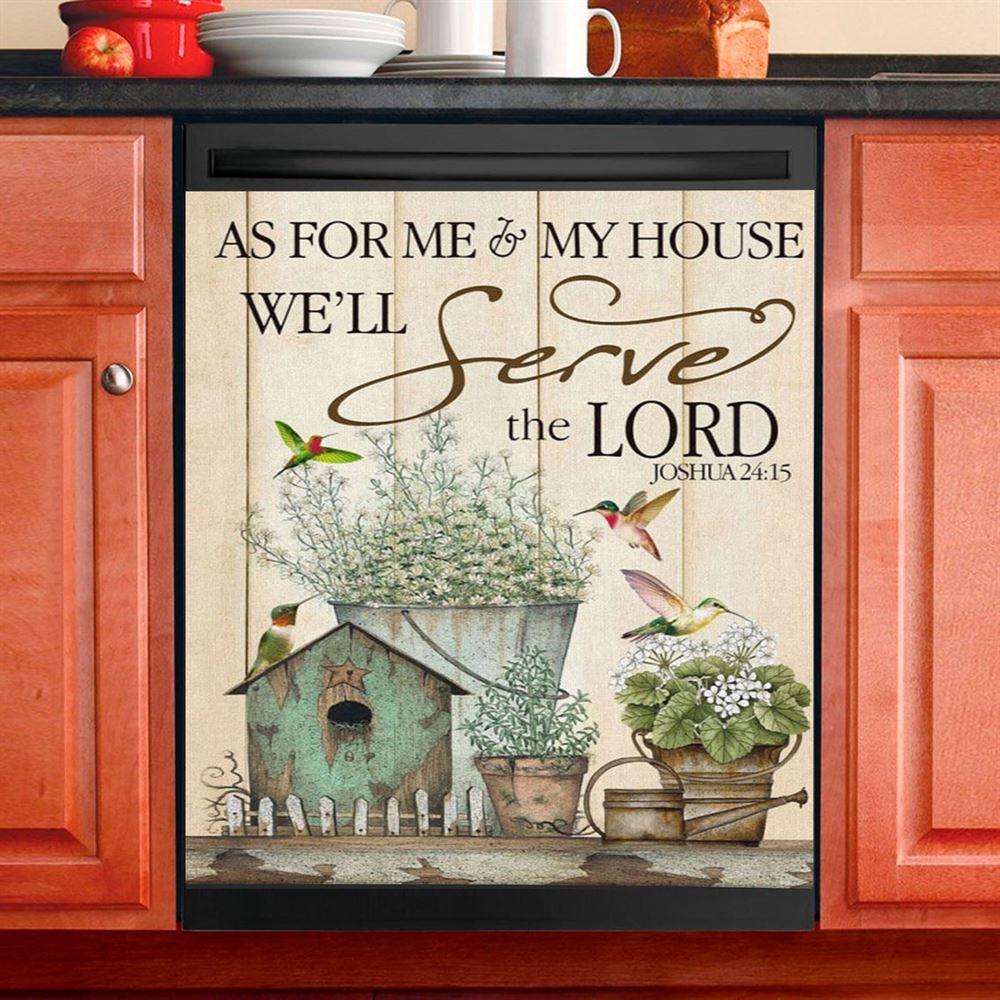 Joshua 2415 As For Me And My House Floral Hummingbird Dishwasher Cover, Bible Verse Dishwasher Wrap, Scripture Kitchen Decoration