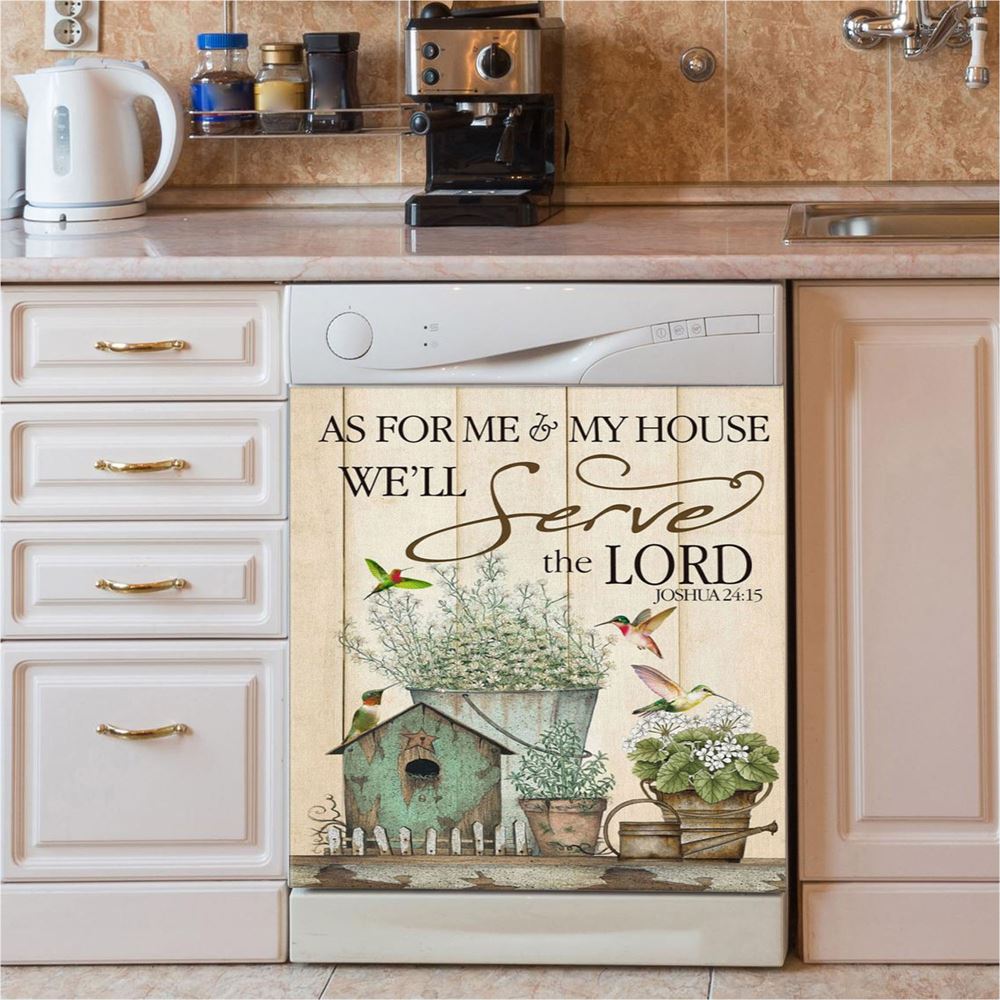 Joshua 2415 As For Me And My House Floral Hummingbird Dishwasher Cover, Bible Verse Dishwasher Wrap, Scripture Kitchen Decoration