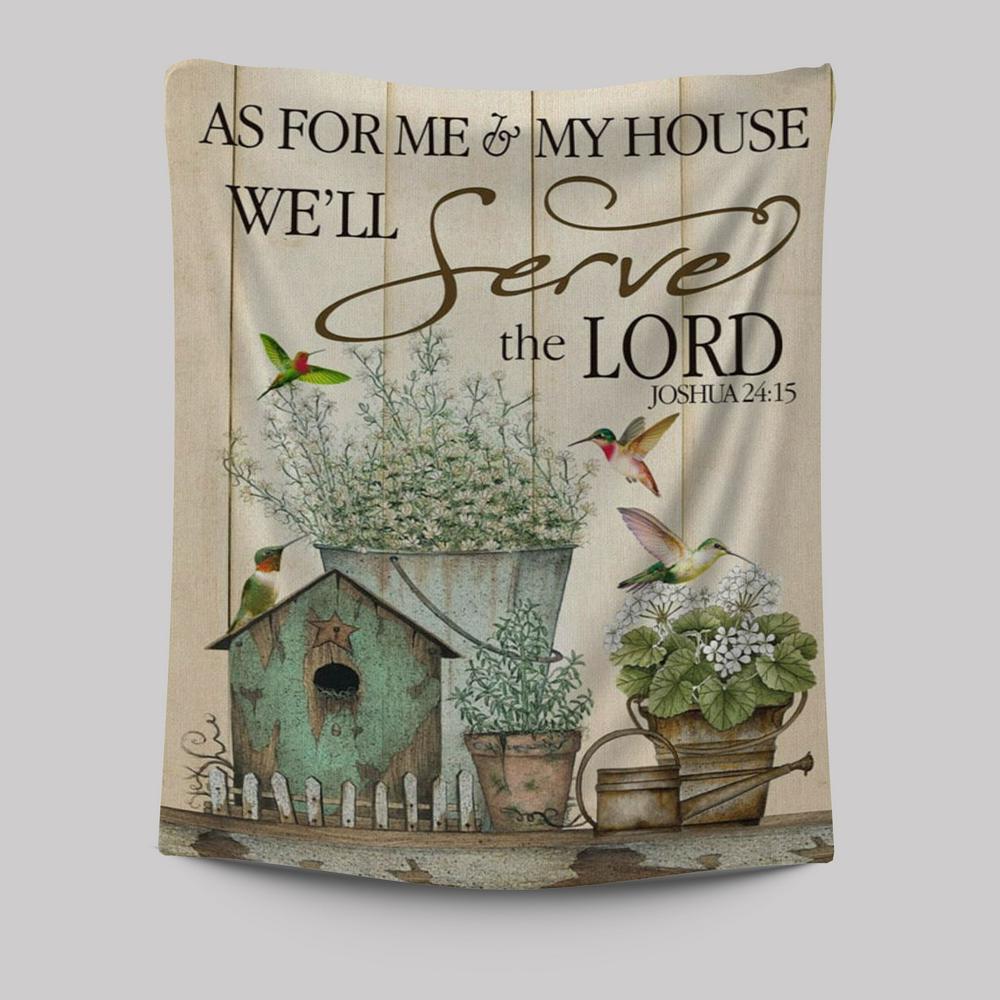 Joshua 2415 As For Me And My House Floral Hummingbird Tapestry Prints - Bible Verse Wall Decor - Scripture Wall Art