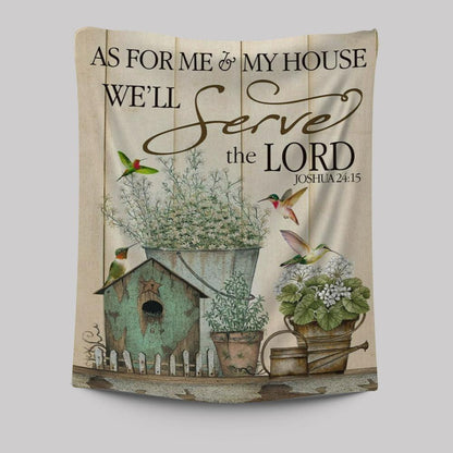 Joshua 2415 As For Me And My House Floral Hummingbird Tapestry Prints - Bible Verse Wall Decor - Scripture Wall Art