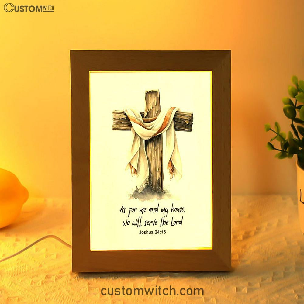 Joshua 415 We Will Serve The Lord Frame Lamp Art - Christian Night Light - Bible Verse Gift For Women Of God