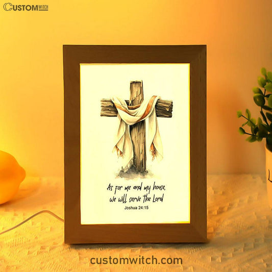 Joshua 415 We Will Serve The Lord Frame Lamp Art - Christian Night Light - Bible Verse Gift For Women Of God