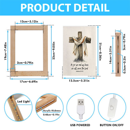 Joshua 415 We Will Serve The Lord Frame Lamp Art - Christian Night Light - Bible Verse Gift For Women Of God