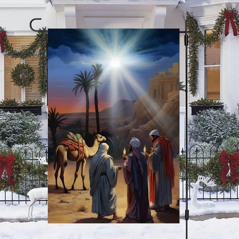 Journey Of The Magic In The Desert Oasis Flag, Christian Christmas House Flag, Christmas Outdoor Decor Ideas