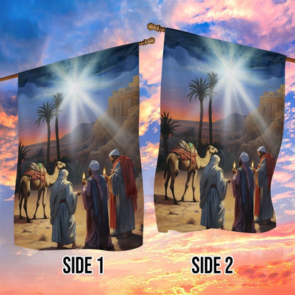 Journey Of The Magic In The Desert Oasis Flag, Christian Christmas House Flag, Christmas Outdoor Decor Ideas