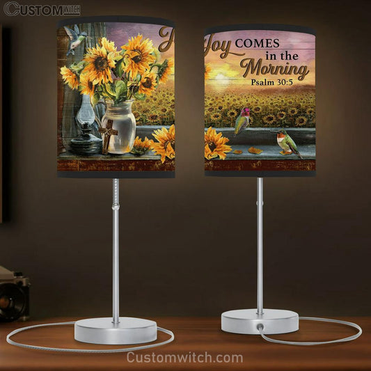 Joy Comes In The Morning Sunflower Hummingbird Large Table Lamb - Christian Table Lamb Prints - Religious Table Lamb Art