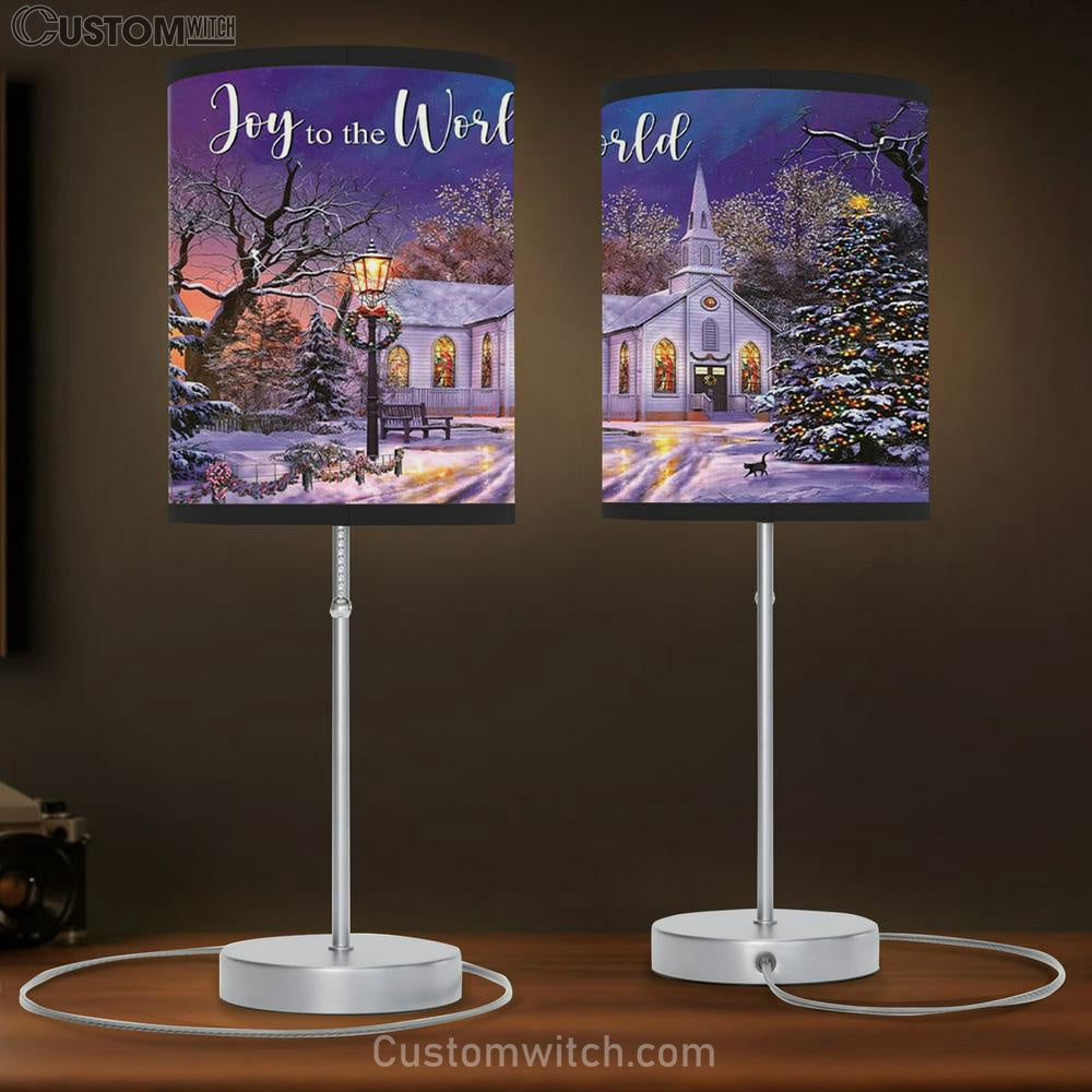 Joy To The World - Country Church In Snow - Christmas Table Lamb Gift - Christian Bedroom Decor