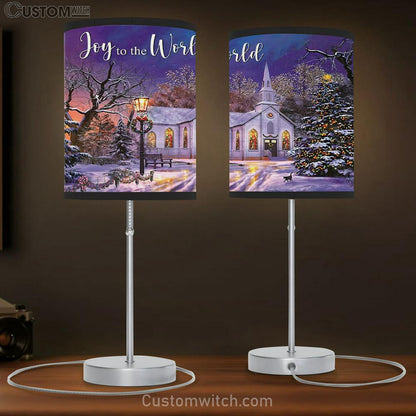 Joy To The World - Country Church In Snow - Christmas Table Lamb Gift - Christian Bedroom Decor