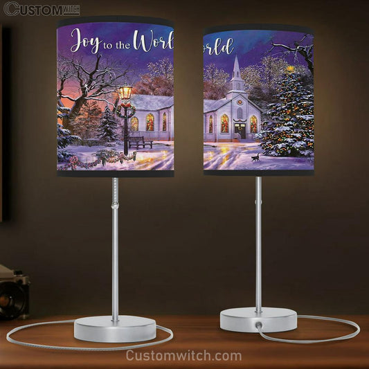 Joy To The World - Country Church In Snow - Christmas Table Lamb Gift - Christian Bedroom Decor