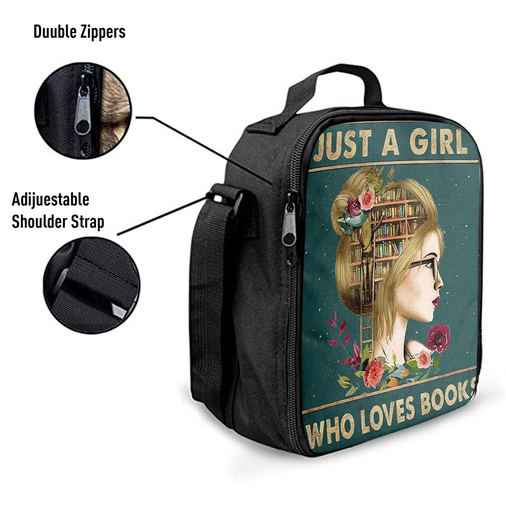 Just A Girl Who Loves Books Lunch Bag, Christian Lunch Box For School, Picnic