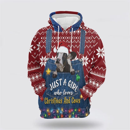 Just A Girl Who Loves Christmas And Cows All Over Print 3D Hoodie For Men & Women, Christmas Hoodie Cute, Christmas Gift, Christmas Fashion