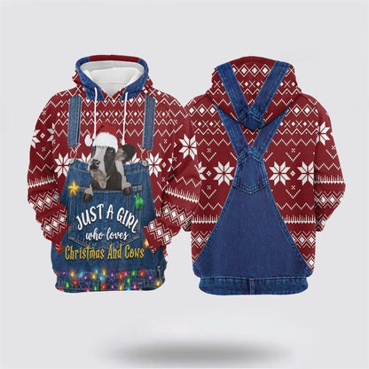 Just A Girl Who Loves Christmas And Cows All Over Print 3D Hoodie For Men & Women, Christmas Hoodie Cute, Christmas Gift, Christmas Fashion