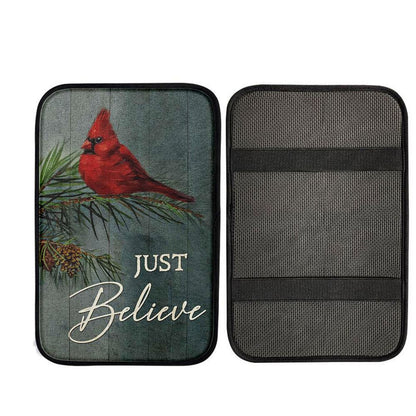 Just Believe Pretty Cardinal Pine Cone Tree Car Center Console Cover, God Car Armrest Accessories