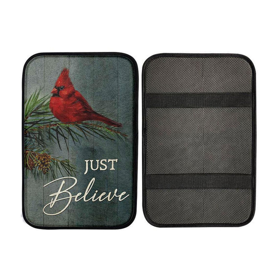 Just Believe Pretty Cardinal Pine Cone Tree Car Center Console Cover, God Car Armrest Accessories