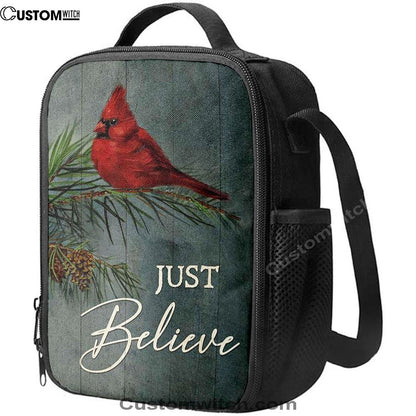 Just Believe Pretty Cardinal Pine Cone Tree Lunch Bag, Christian Lunch Box For School, Picnic