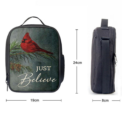 Just Believe Pretty Cardinal Pine Cone Tree Lunch Bag, Christian Lunch Box For School, Picnic