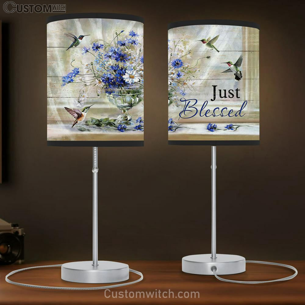 Just Blessed Daisy Flower Hummingbirds Table Lamb Gift - Bible Verse Table Lamb - Religious Bedroom Decor