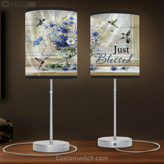 Just Blessed Daisy Flower Hummingbirds Table Lamb Gift - Bible Verse Table Lamb - Religious Bedroom Decor