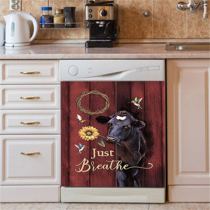 Just Breath Angus Cow Sunflower Dishwasher Cover, Christian Dishwasher Wrap, Bible Verse Kitchen Decoration