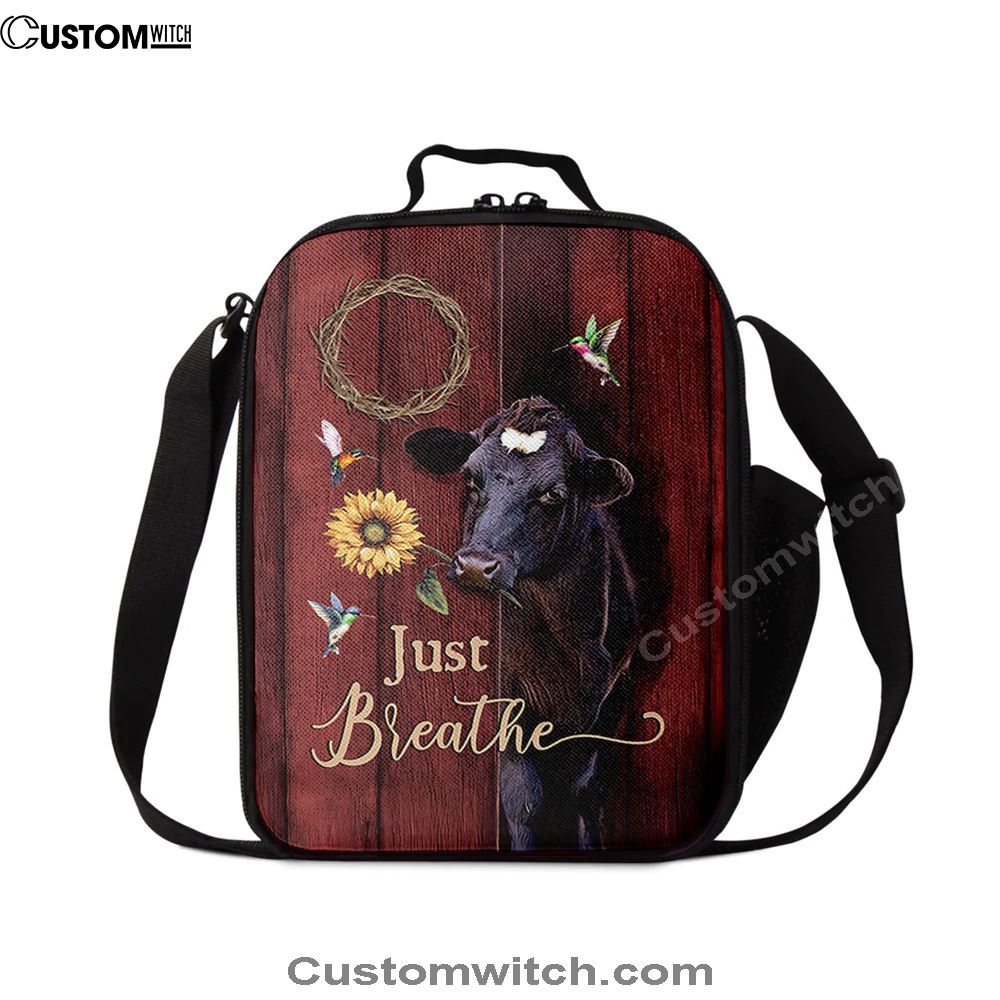 Just Breath Angus Cow Sunflower Lunch Bag, Christian Lunch Box For School, Picnic