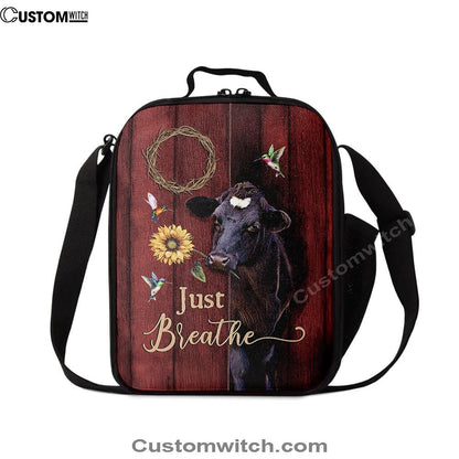 Just Breath Angus Cow Sunflower Lunch Bag, Christian Lunch Box For School, Picnic