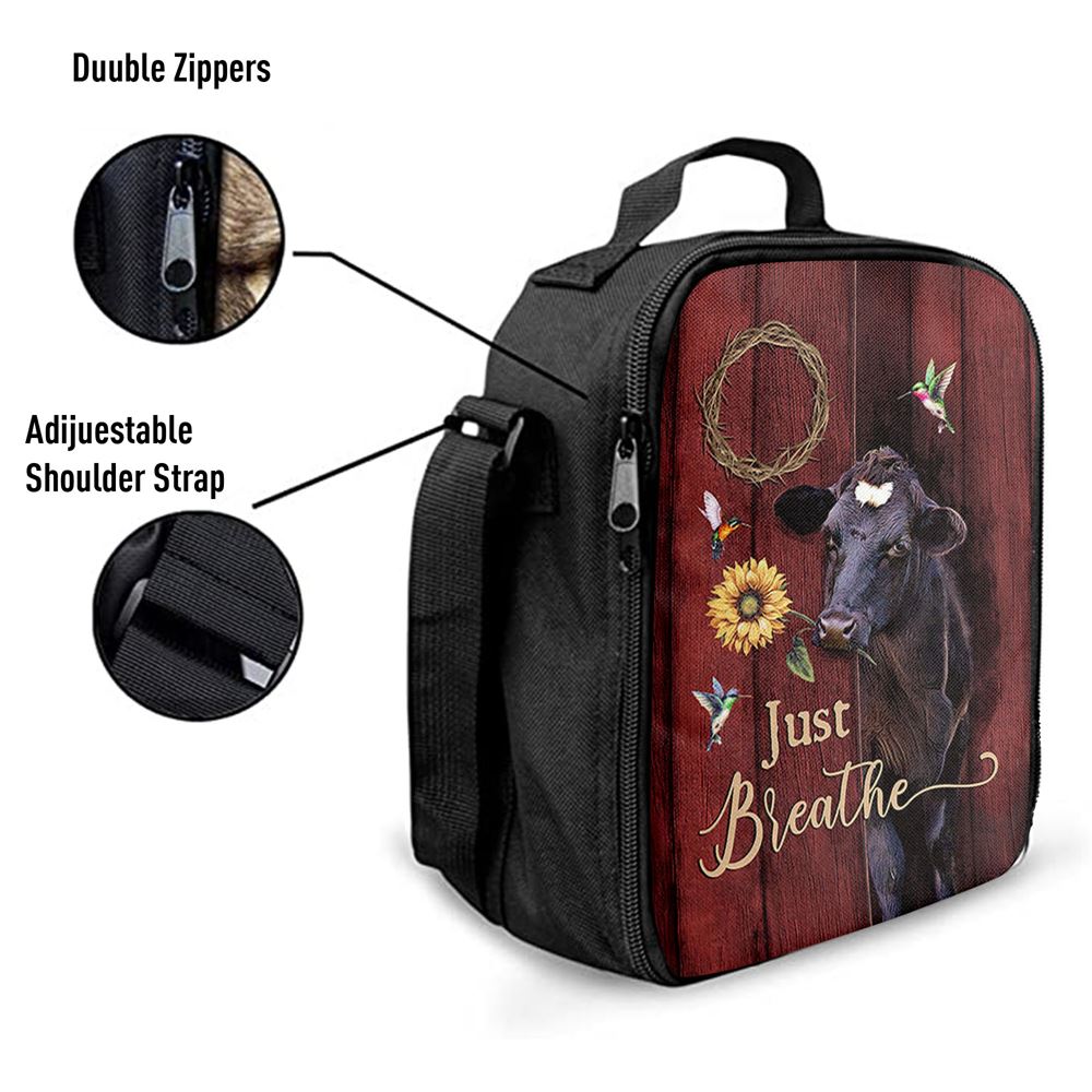 Just Breath Angus Cow Sunflower Lunch Bag, Christian Lunch Box For School, Picnic