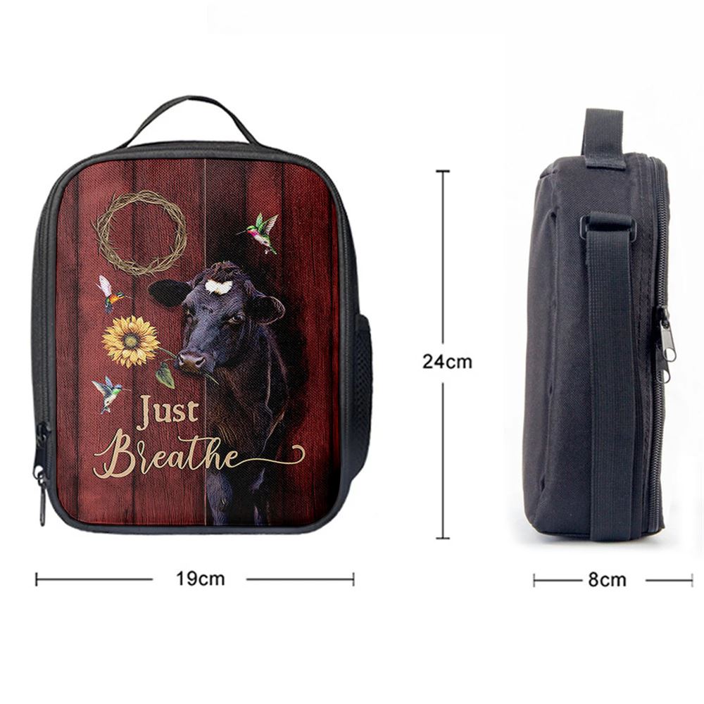 Just Breath Angus Cow Sunflower Lunch Bag, Christian Lunch Box For School, Picnic